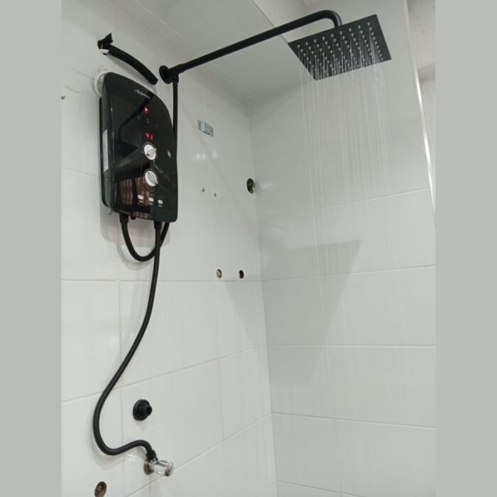 Black Water heater with inbuilt booster pump & Elegant Black Top shower