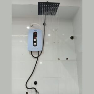 Blue Water heater with inbuilt booster pump & Elegant Black Top shower